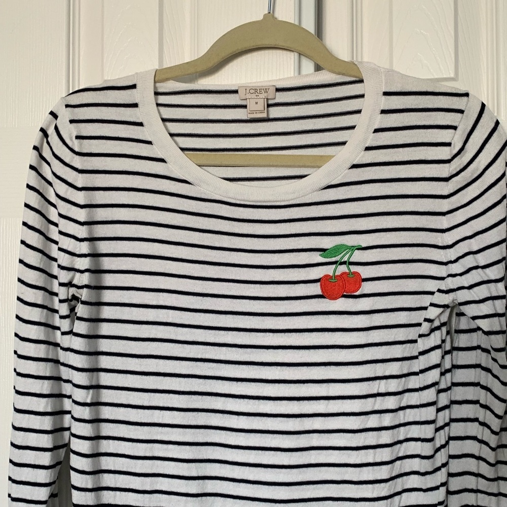 JCrew Navy & White Striped Cherry Sweater